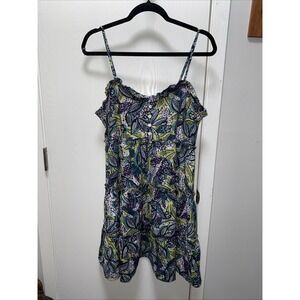 LUCCA Tropical Floral Tiered Mini Dress Boho Spaghetti Strap Women's Medium